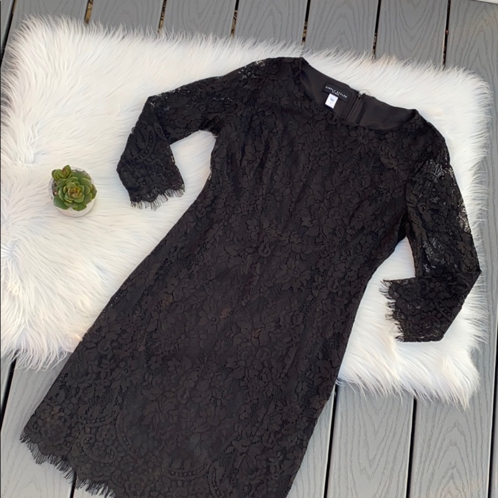 Three quarter sleeve black lace dress